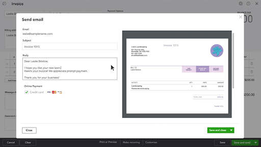 QuickBooks Invoicing - Customize Email